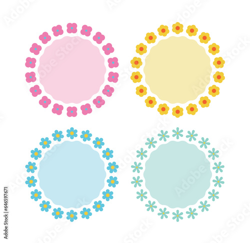 This is a set of colorful border frame illustrations made by surrounding a flower shape in a circle.