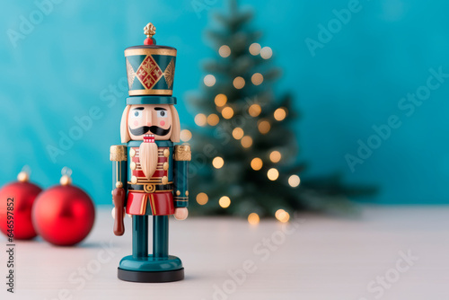 A Nutcracker toy on a Christmas holiday background