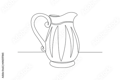 One continuous line drawing of Modern ceramic kitchen utensils concept. Doodle vector illustration in simple linear style. 