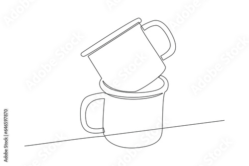 One continuous line drawing of Modern ceramic kitchen utensils concept. Doodle vector illustration in simple linear style. 