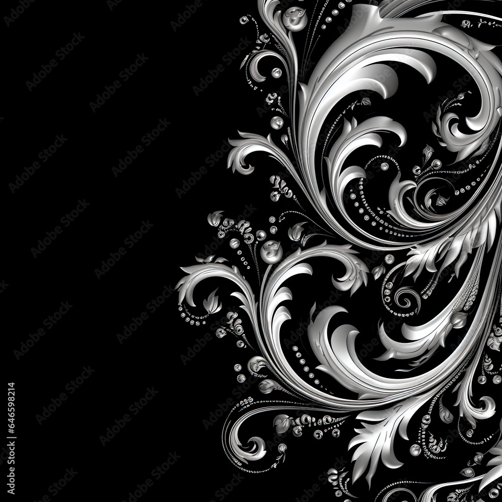 Black elaborate filigree corner borders on white Background, AI Generated Black elaborate filigree corner borders on white Background, AI Generated