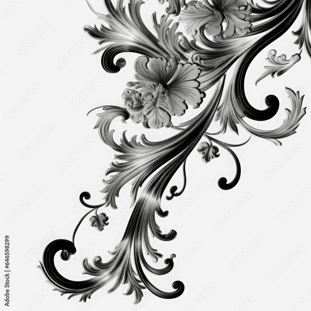 Fototapeta premium Black elaborate filigree corner borders on white Background, AI Generated