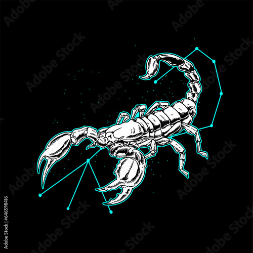Scorpion, zodiac sign, vector illustration on black background
