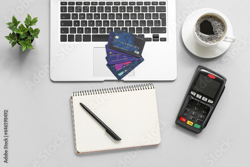 Laptop with credit cards, p...