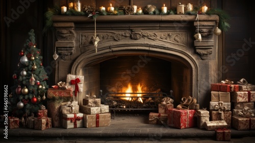 Wallpaper Mural christmas tree with fireplace Torontodigital.ca