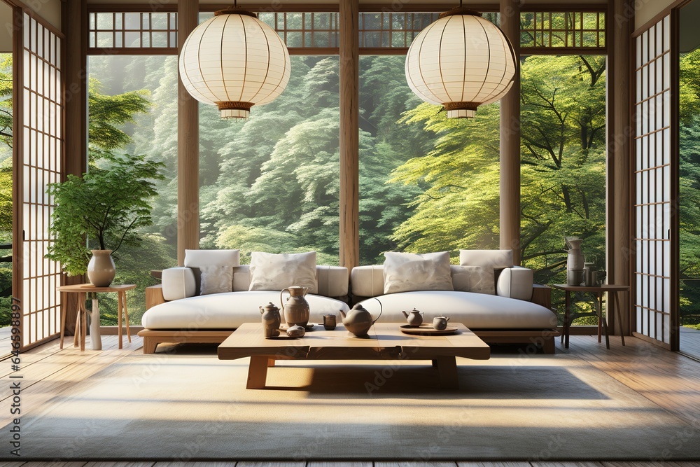 Contemporary Japanese Living Room with tatami mats, sliding shoji doors ...