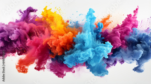 Colorful rainbow holi paint color powder explosion isolated white wide panorama background