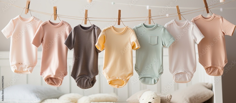 Obraz premium Preparing for the baby, parents wash and hang newborn clothes.