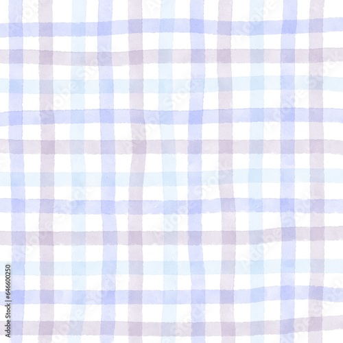 Blue Gray Gingham Check Hand Drawn Background