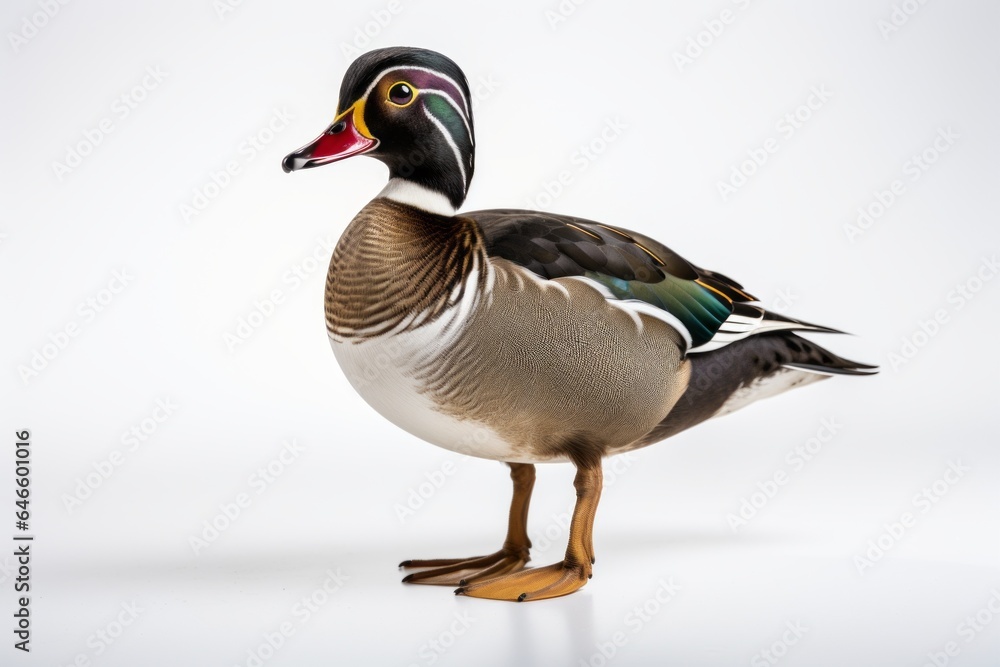 Close-up studio portrait of a bird Wood Duck Aix sponsa. Blank for design Close-up studio portrait of a bird Wood Duck Aix sponsa. Blank for design