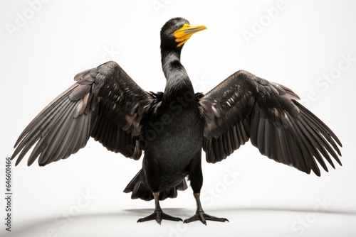 Double-crested Cormorant Phalacrocorax auritus, blank for design. Bird close-up. Background with place for text