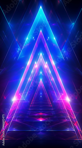 neon triangles isolated on a blue background, in the style of #vfxfriday, ethereal symbolism, cloud core, purple and blue, kinetic lines and curves, tiny core, psychedelic tableaux photo