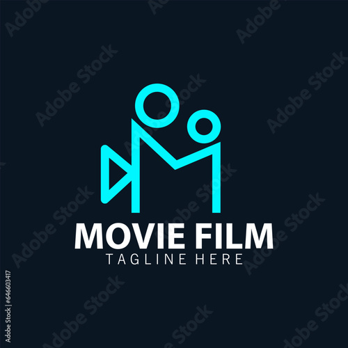 M Letter and Movie Camera Logo Design Premium Vector