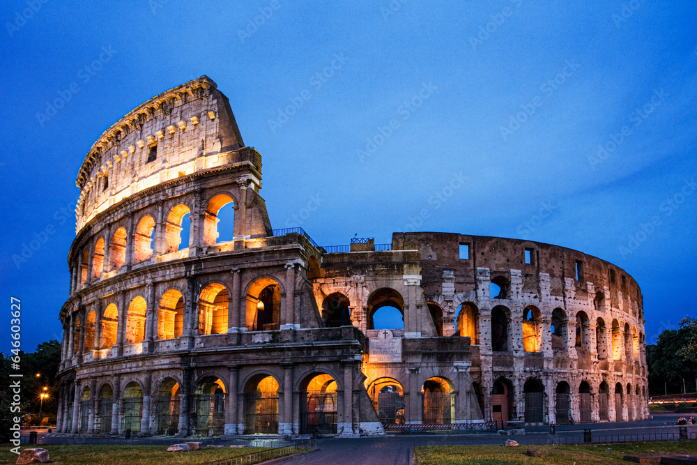 World famous Colosseum in Rome, Italy, Europe with copy space