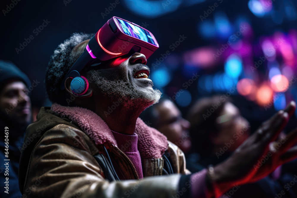 A person attending a metaverse concert, enjoying a digital music experience. Generative Ai.