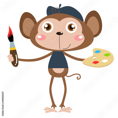vector cute monkey painter cartoon vector icon illustration