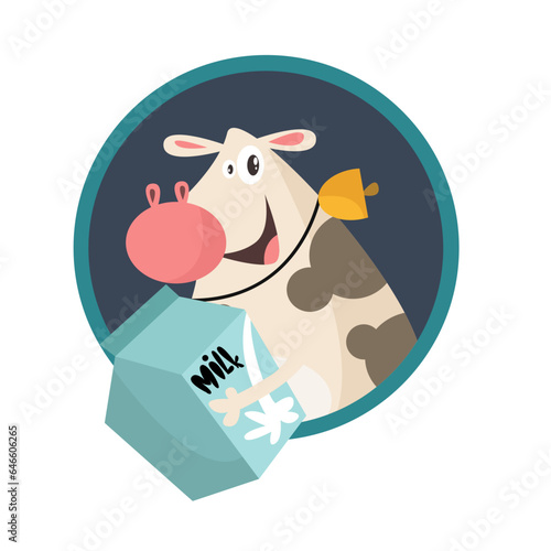 vector cute cow logo with milk cartoon vector icon illustration