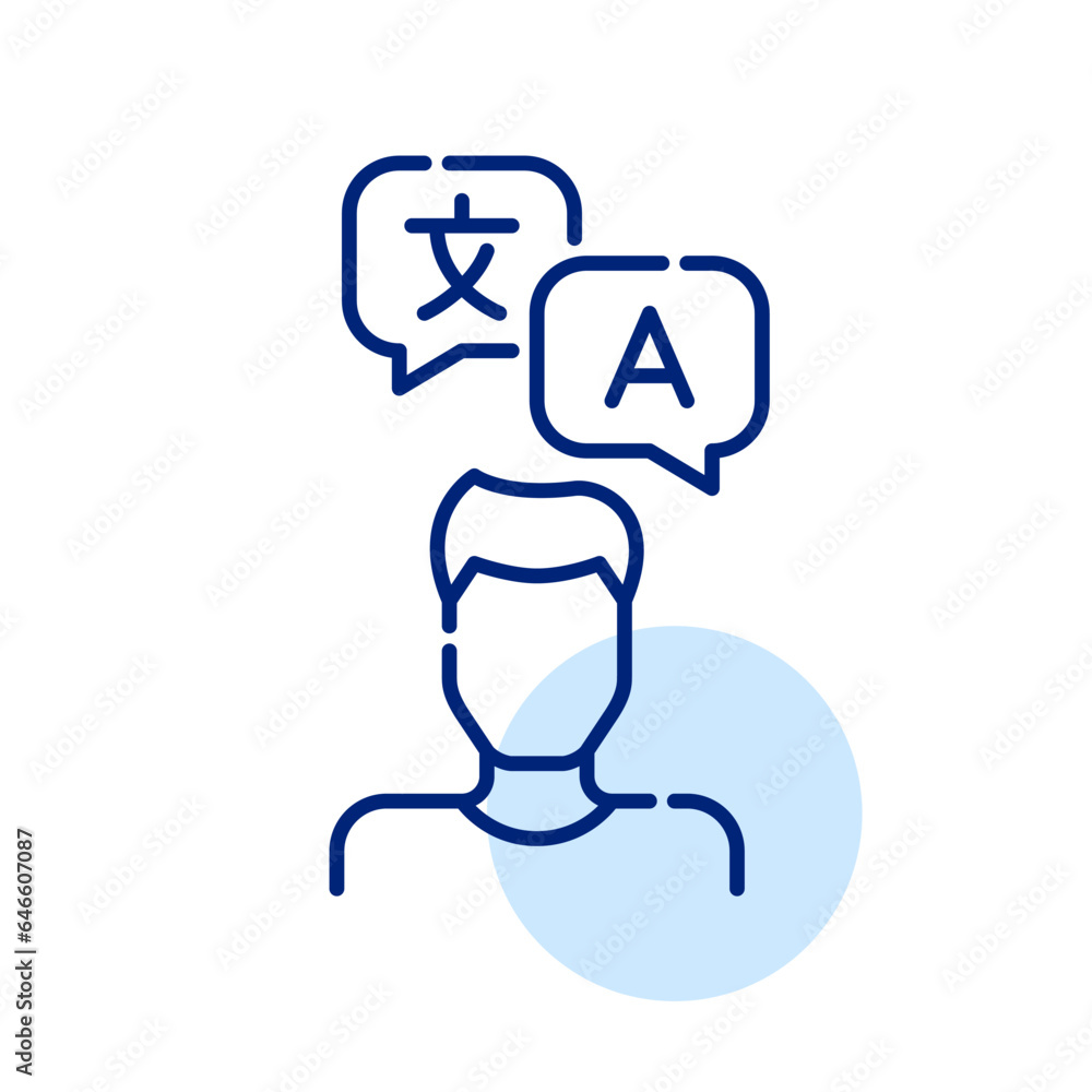 Guy and language translation chat messages. Pixel perfect, editable stroke icon Guy and language translation chat messages. Pixel perfect, editable stroke icon