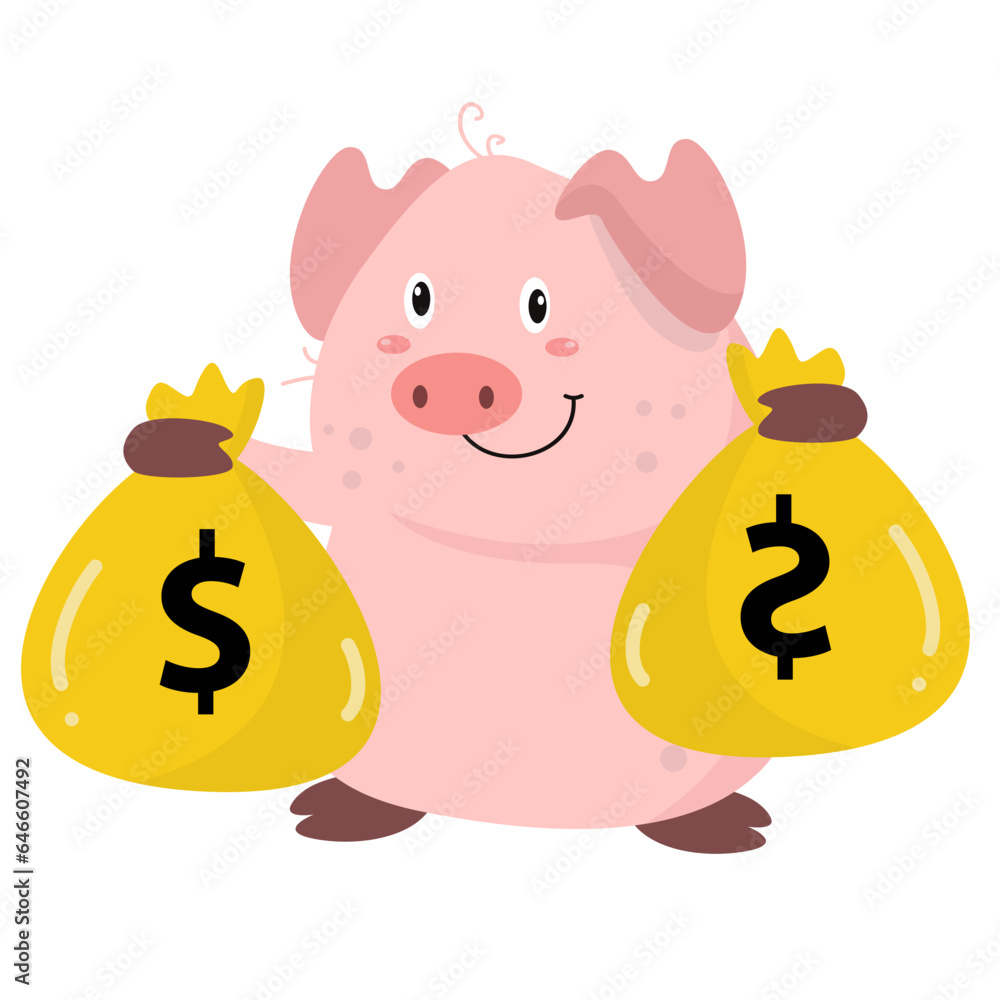 Vector cute pig thief holding money cartoon vector icon illustration Vector cute pig thief holding money cartoon vector icon illustration