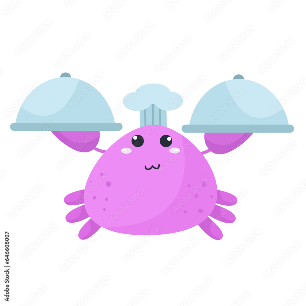 vector purple chef crab waiters a food cartoon design illustration vector purple chef crab waiters a food cartoon design illustration