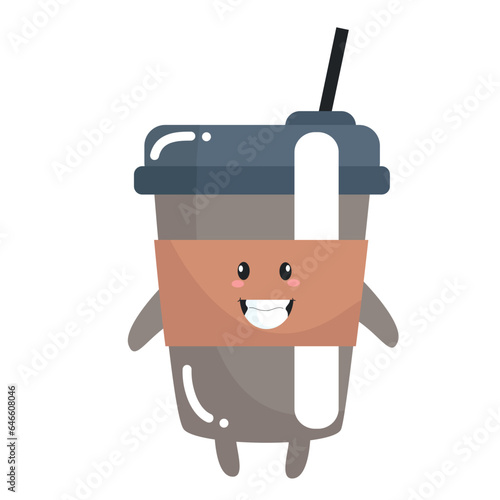 Vector funny cute happy cup of coffee detective characters