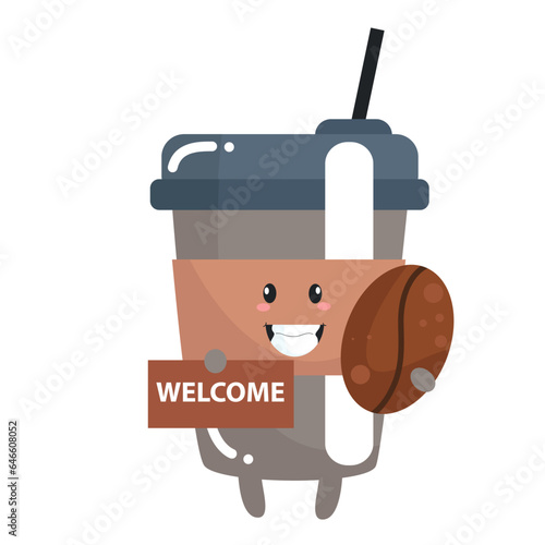 Vector funny cute happy cup of coffee detective characters