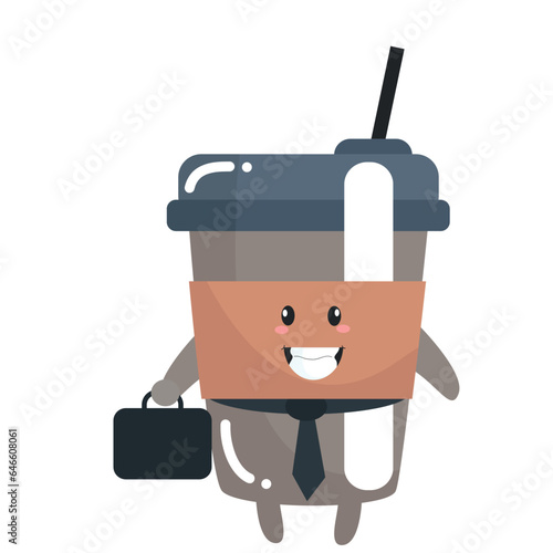 Vector funny cute happy cup of coffee office employees characters