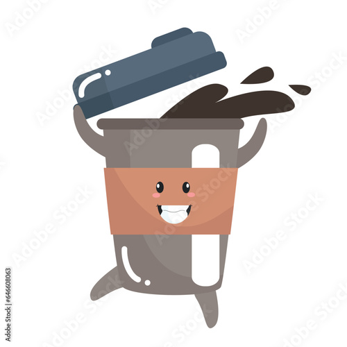 Vector funny cute happy cup of coffee detective characters