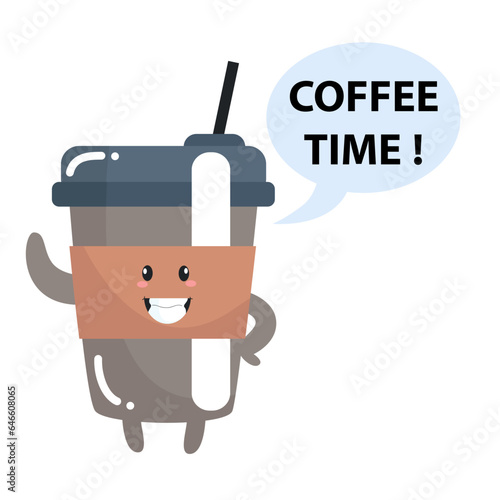 Vector funny cute happy cup of coffee detective characters