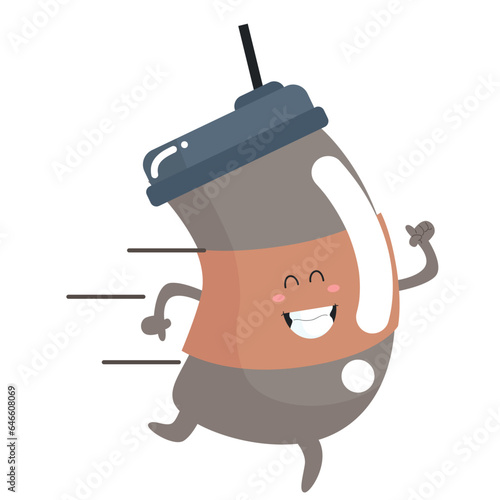 Vector funny cute happy cup of coffee running characters