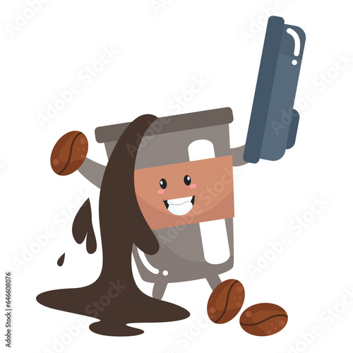Vector funny cute happy cup of coffee detective characters
