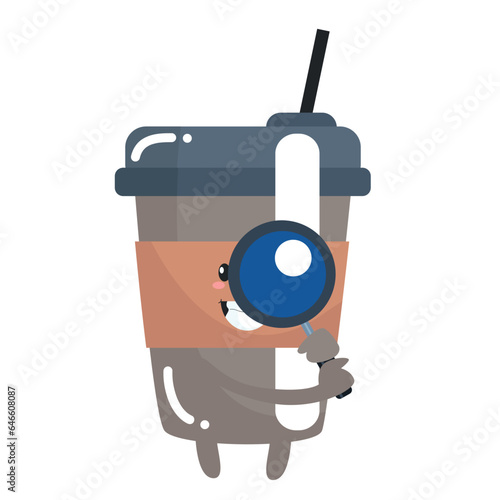Vector funny cute happy cup of coffee detective characters