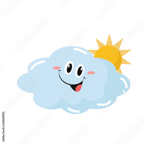 vector cute cloud raining and smile cartoon vector icon illustration