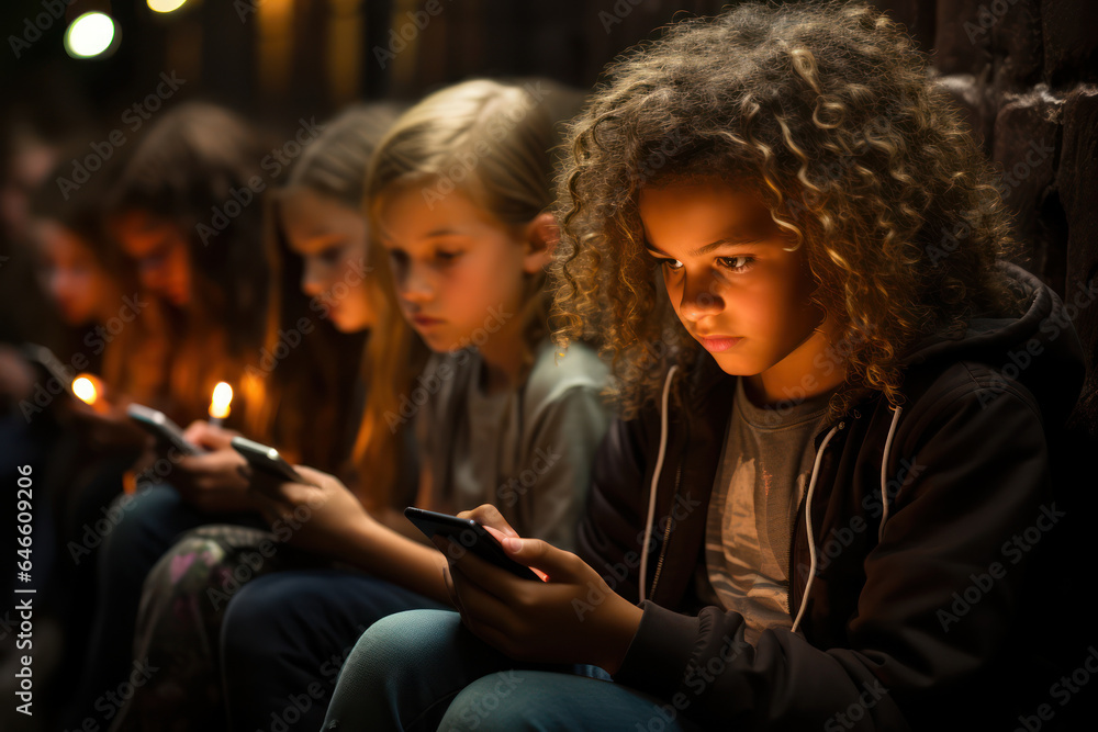 Digital Divide. Children using digital devices while others lack access, highlighting the disparities in technology access. Generative AI. Digital Divide. Children using digital devices while others lack access, highlighting the disparities in technology access. Generative AI.