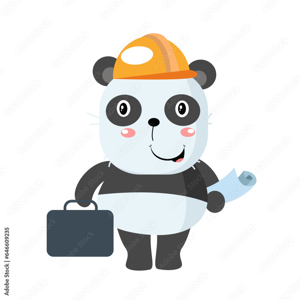 vector cute panda construction workers cartoon vector icon illustration