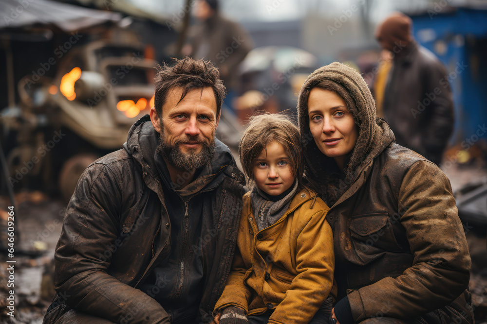 Refugee Crisis. Families in makeshift refugee camps, depicting the challenges faced by displaced populations. Generative AI. Refugee Crisis. Families in makeshift refugee camps, depicting the challenges faced by displaced populations. Generative AI.