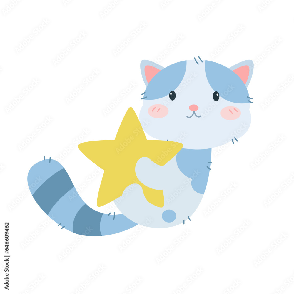 vector cute cat hugging a yellow star cartoon vector icon illustration animal nature vector cute cat hugging a yellow star cartoon vector icon illustration animal nature