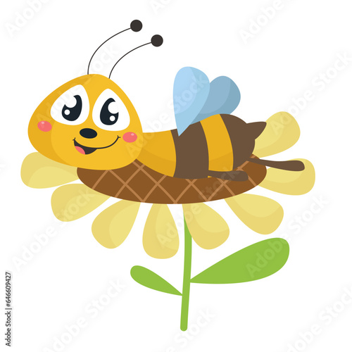 vector cute honey bee lying on the flowers cartoon vector icon illustration