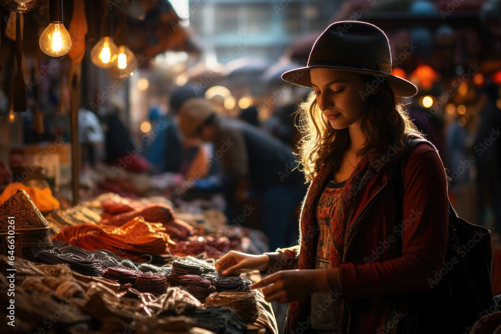 Dynamic energy of a street market, where vendors and shoppers interact in the vibrant and diverse tapestry of daily commerce. Generative Ai.