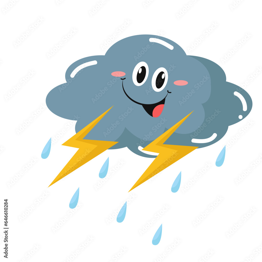 Vector cute thunder cloud Vector cute thunder cloud