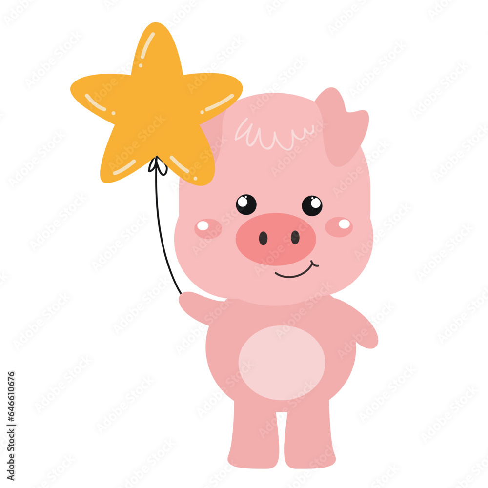 vector cute pig holding a balloon vector cute pig holding a balloon