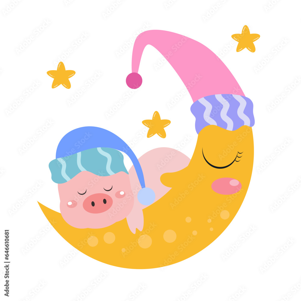 vector cute pig sleeping on the moon vector cute pig sleeping on the moon