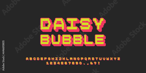 Daisy Bubble 3d simple bold letterpress cute retro font, youth design style for logo and branding 