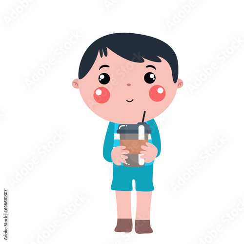 cute man drinking coffee cartoon vector icon illustration people drink