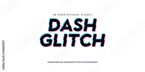 Dash Glitch simple bold sans techno font, with light effect, youth design style for logo and branding 