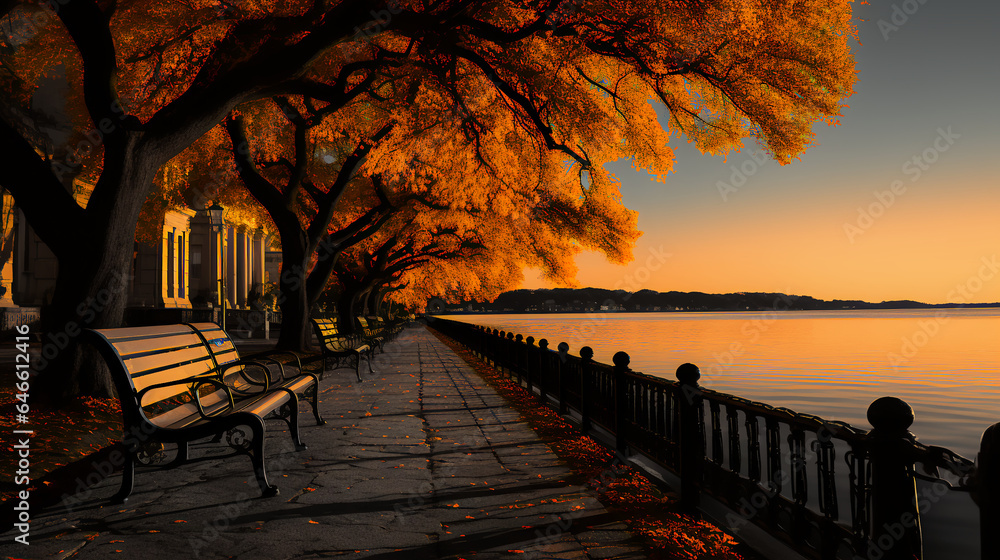 Obraz premium Coastal views on the water - fall leaves - inspired by Charleston SC