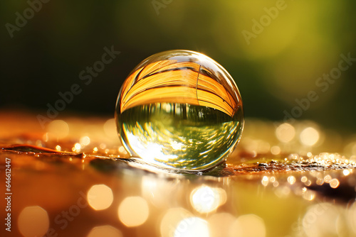 A water droplet evaporates in the direct sunlight. Macro. Close - up photo