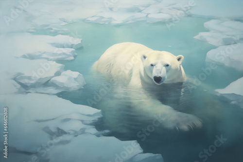 Polar Bear in North Pole with scenic snow mountain view, create using Generative Ai Tools