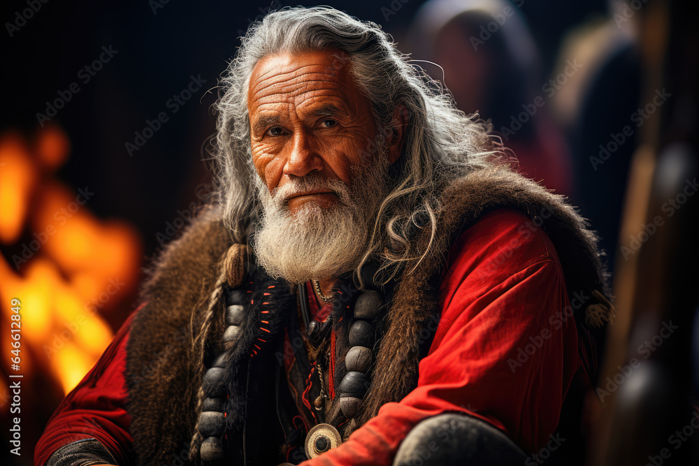 A storyteller in traditional Maori attire captivating an audience with tales from New Zealand's history. Generative Ai. A storyteller in traditional Maori attire captivating an audience with tales from New Zealand's history. Generative Ai.