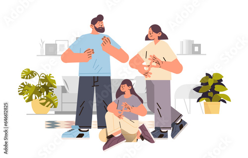 deaf people talk to each other people with hearing aid disabled deaf mute family communicate using sign language hearing disability